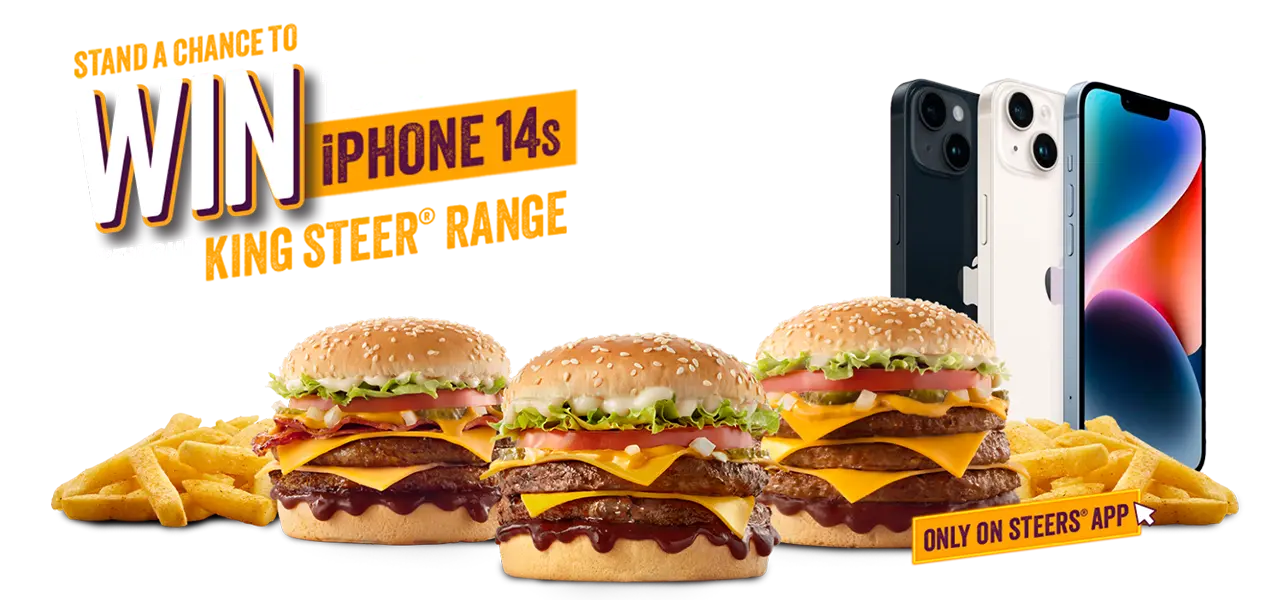 The King Steer® range with an iPhone against a purple surface.