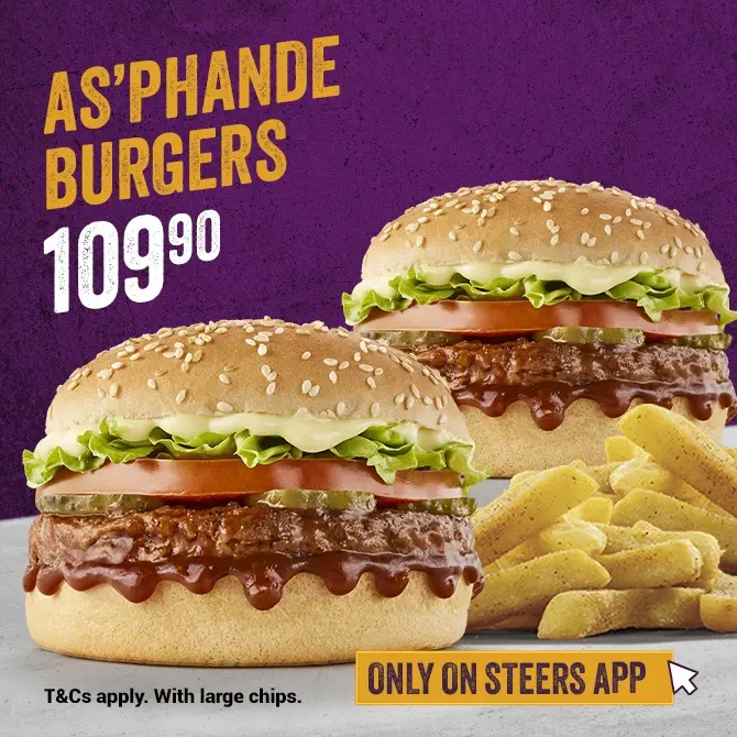 As'phande meal with 2 Phanda burgers and large chips