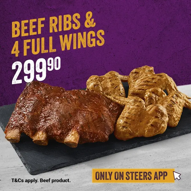 Flame-Grilled Single Rack Ribs & 4 Full Wings meal