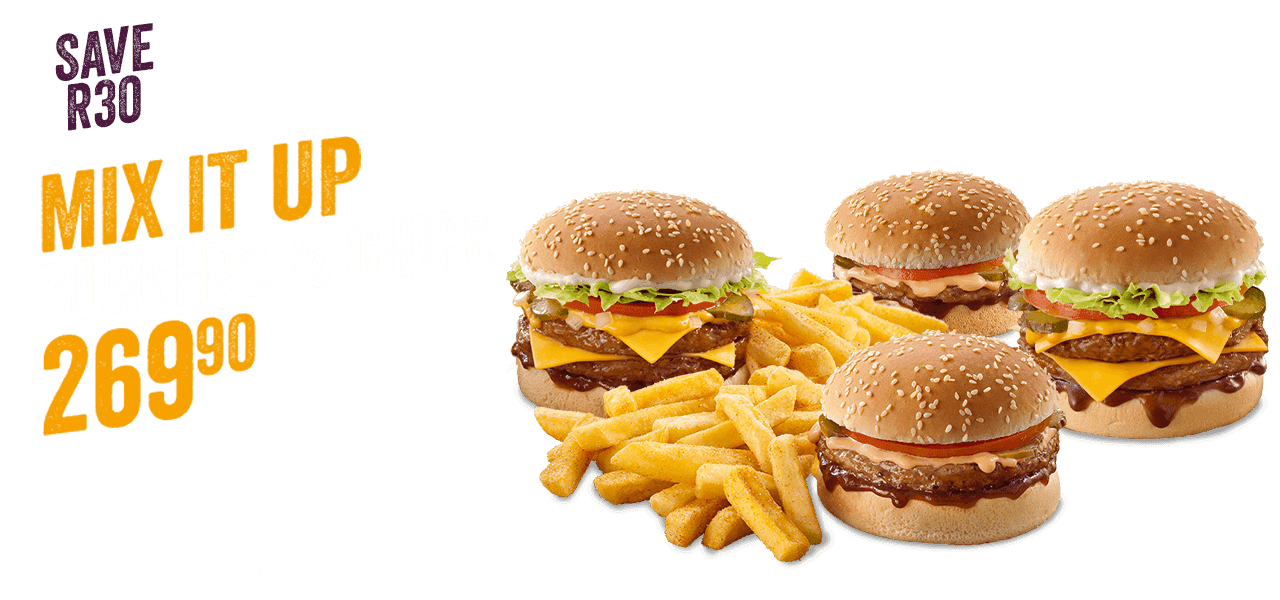 Mix It Up combo featuring a variety of Steers favourites against a purple background.