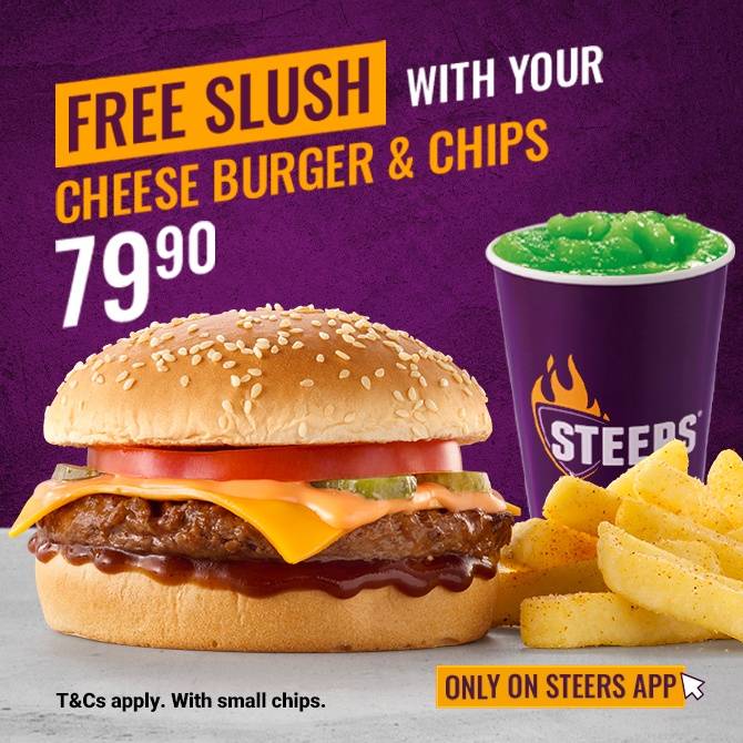 Steers Cheese Burger meal with FREE Slush promotion