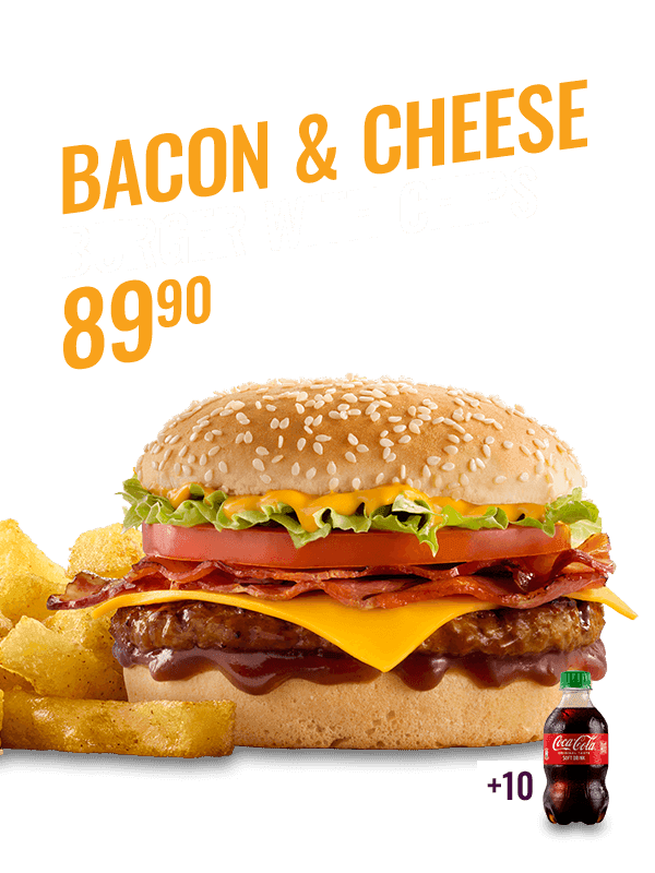 Flame-Grilled Bacon & Cheese Burger with Chips