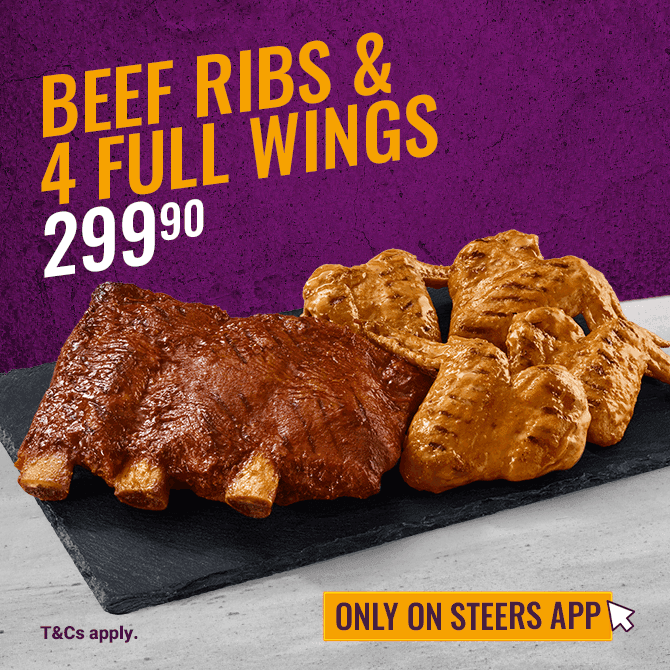 Flame-Grilled Single Rack Ribs & 4 Full Wings meal