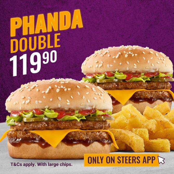 Phanda Double Meal with 2x Phanda Double Burgers and large chips