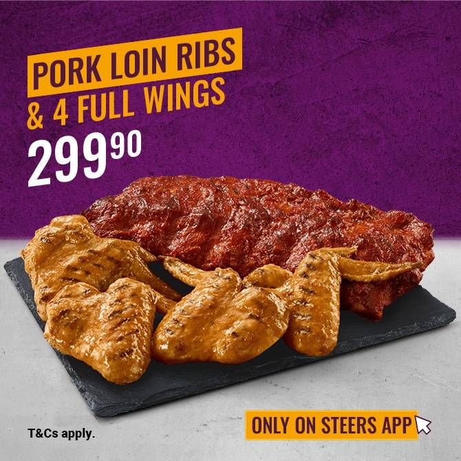 Flame-Grilled Pork Loin Ribs & 4 Full Wings meal