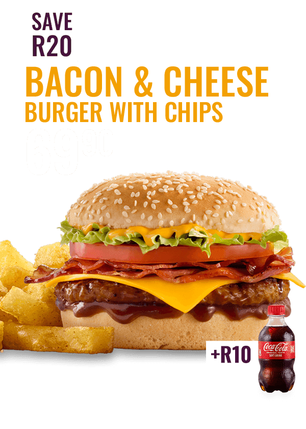 SAVE R20 on a Flame-Grilled Bacon & Cheese Burger with Chips